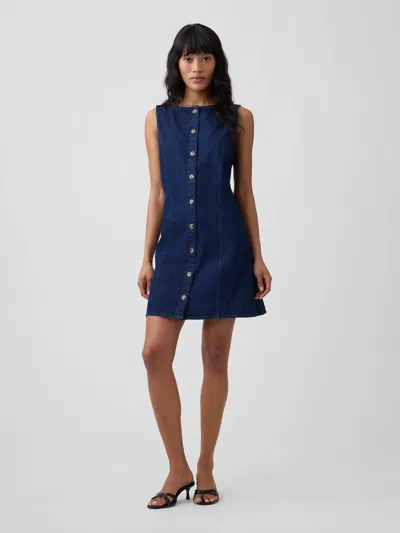 Gap Factory Boatneck Button-front Mini Dress In Blue