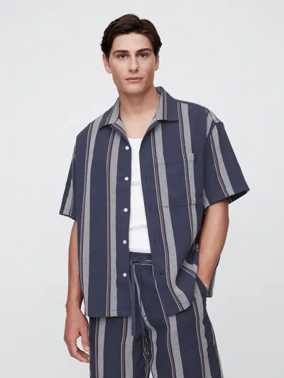 Gap Factory Boxy Gauze Texture-stripe Vacay Shirt In Blue