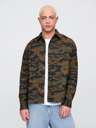 Gap Factory Camo Print Oxford Shirt In Boxy Fit In Green