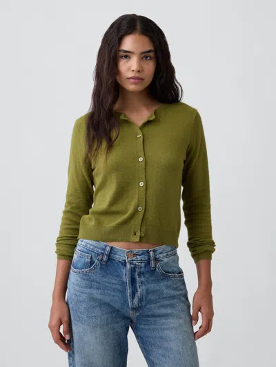 Gap Factory Cashsoft Crewneck Cardigan In Forest Moss Green