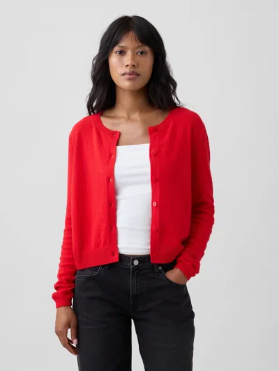 Gap Factory Cashsoft Crewneck Cardigan In Holly Berry Red
