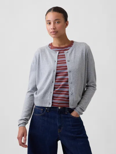 Gap Factory Cashsoft Crewneck Cardigan In Medium Heather Grey