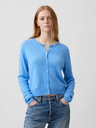 Gap Factory Cashsoft Crewneck Cardigan In Rain Blue