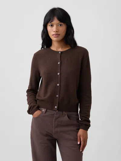 Gap Factory Cashsoft Crewneck Cardigan In Woodsy Brown