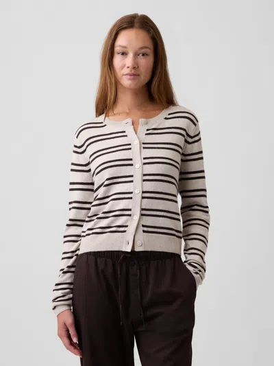 Gap Factory Cashsoft Cropped Crewneck Cardigan In Oatmeal Stripe