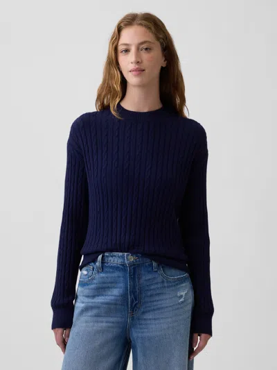 Gap Factory Cashsoft Relaxed Cable-knit Crewneck Sweater In Blue