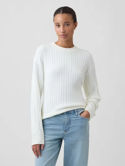 Gap Factory Cashsoft Relaxed Cable-knit Crewneck Sweater In White