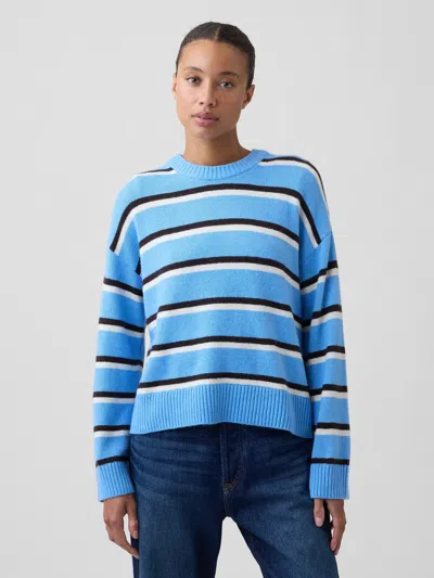 Gap Factory Cashsoft Relaxed Crewneck Sweater In Rain Blue Stripe