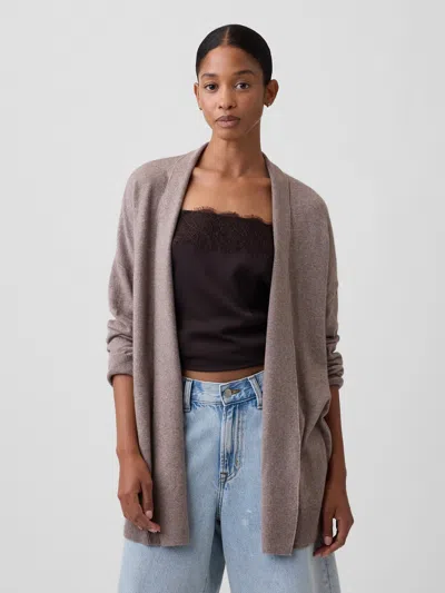 Gap Factory Cashsoft Relaxed Open-front Cardigan In Mushroom