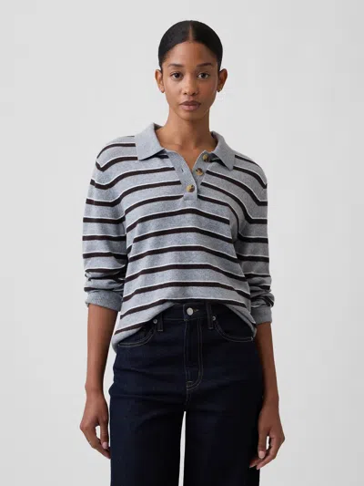 Gap Factory Cashsoft Relaxed Sweater Polo Shirt Shirt In Gray Stripes