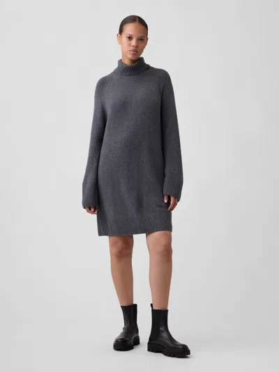 Gap Factory Cashsoft Relaxed Turtleneck Mini Dress In Charcoal Gray