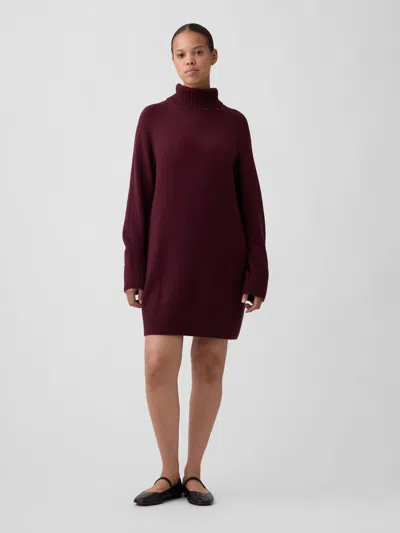 Gap Factory Cashsoft Relaxed Turtleneck Mini Dress In Classic Burgundy