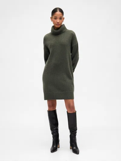Gap Factory Cashsoft Relaxed Turtleneck Sweater Mini Dress In Green