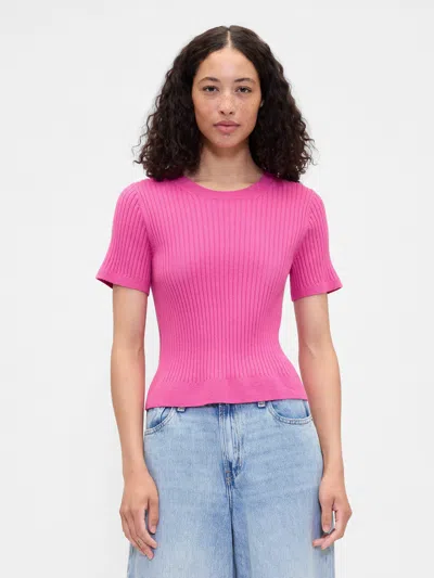 Gap Factory Cashsoft Ribbed Crewneck T-shirt In Pink