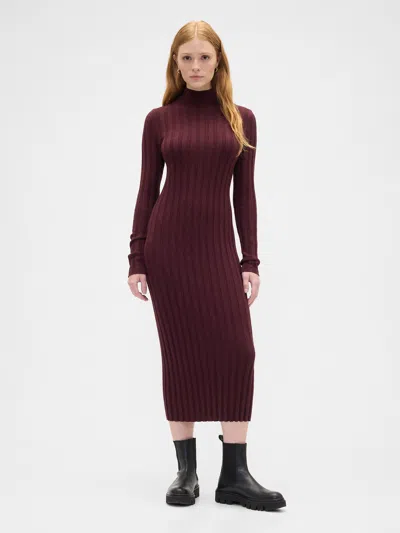 Gap Factory Cashsoft Ribbed Mockneck Midi Dress In Burgundy