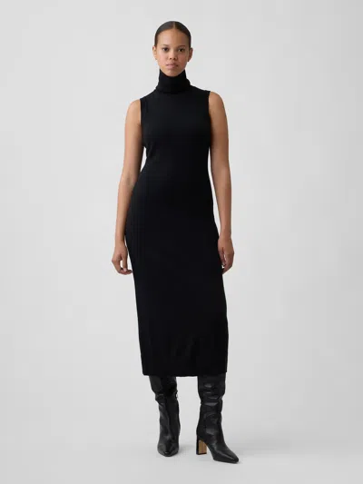 Gap Factory Cashsoft Sleeveless Turtleneck Midi Dress In Black