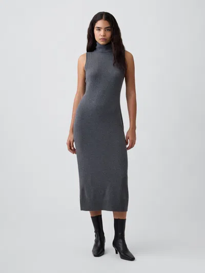 Gap Factory Cashsoft Sleeveless Turtleneck Midi Dress In Charcoal Gray