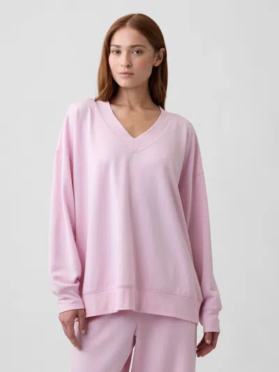 Gap Factory Cloudlight Oversized V-neck Sweatshirt In Pink Rose Mist