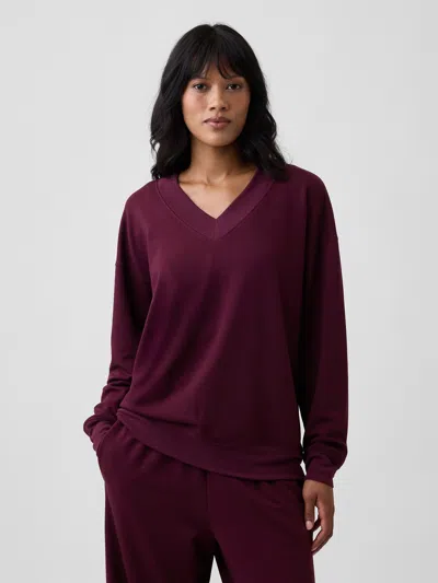 Gap Factory Cloudlight Oversized V-neck Sweatshirt In Tuscan Red
