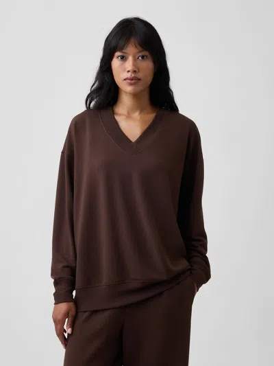 Gap Factory Cloudlight Oversized V-neck Sweatshirt In Woodsy Brown