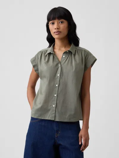 Gap Factory Collared Cap-sleeve Shirt In Green