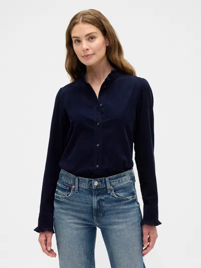 Gap Factory Corduroy Ruffle Shirt In Blue
