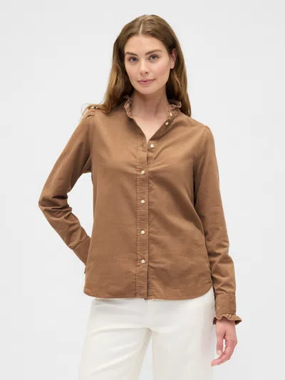 Gap Factory Corduroy Ruffle Shirt In Brown