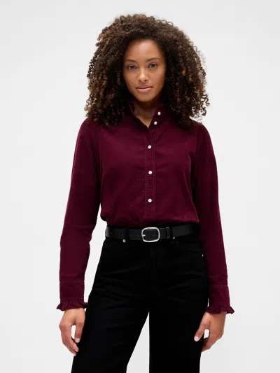 Gap Factory Corduroy Ruffle Shirt In Burgundy