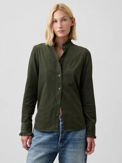 Gap Factory Corduroy Ruffle Shirt In Tweed Green