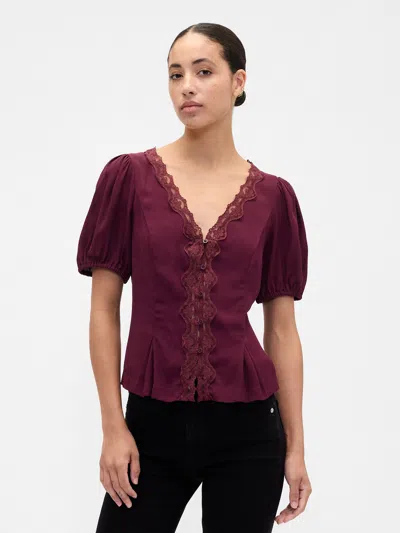 Gap Factory Crepe V-neck Top In Burgundy