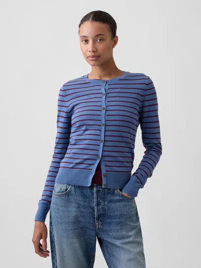 Gap Factory Crewneck Cardigan In Blue Stripe