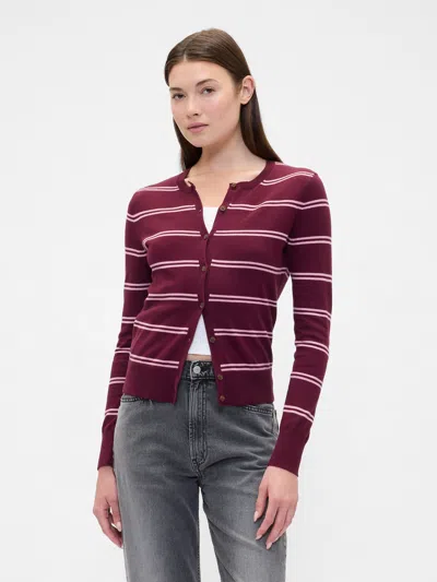 Gap Factory Crewneck Cardigan In Burgundy