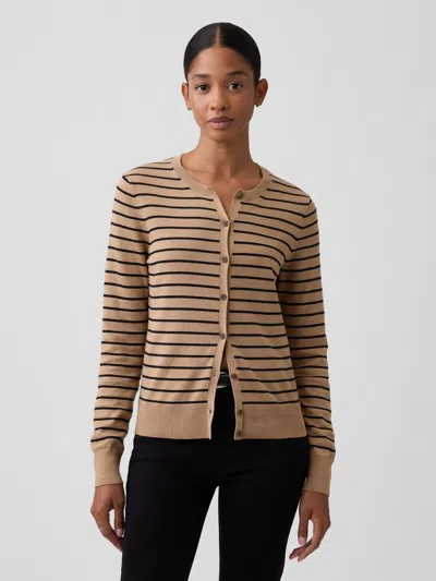 Gap Factory Crewneck Cardigan In Camel Stripe