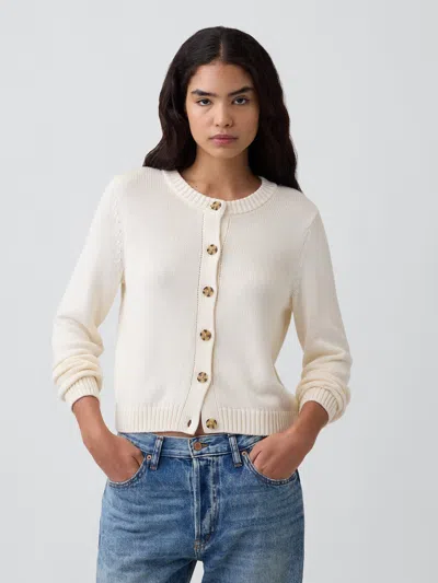 Gap Factory Crewneck Cardigan In Ivory Cream Frost