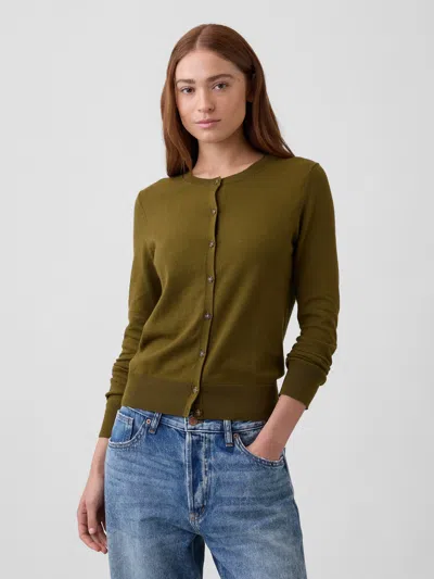 Gap Factory Crewneck Cardigan In Oak Moss
