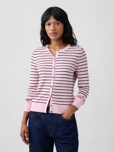 Gap Factory Crewneck Cardigan In Pink Stripe