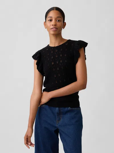 Gap Factory Crochet Flutter Sleeve Top In Black