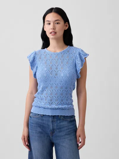 Gap Factory Crochet Flutter Sleeve Top In Blue