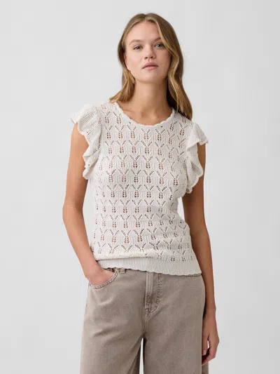 Gap Factory Crochet Flutter Sleeve Top In White
