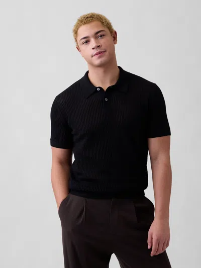 Gap Factory Crochet Sweater Polo Shirt Shirt In Black