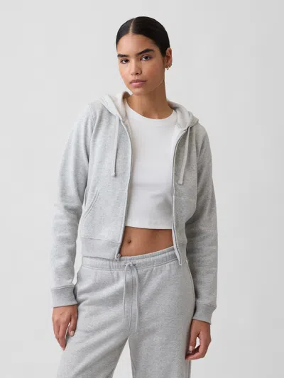 Gap Factory Cropped Fleece Zip Hoodie In Gray