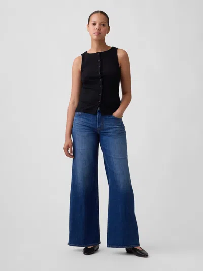 Gap Factory Curvy Mid Rise Wide-leg Jeans In Dark Wash