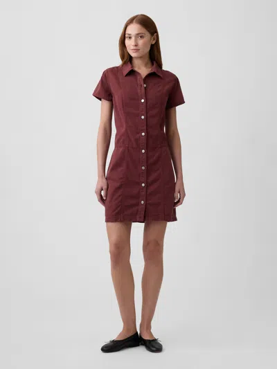 Gap Factory Denim Button-front Mini Dress In Tuscan Red