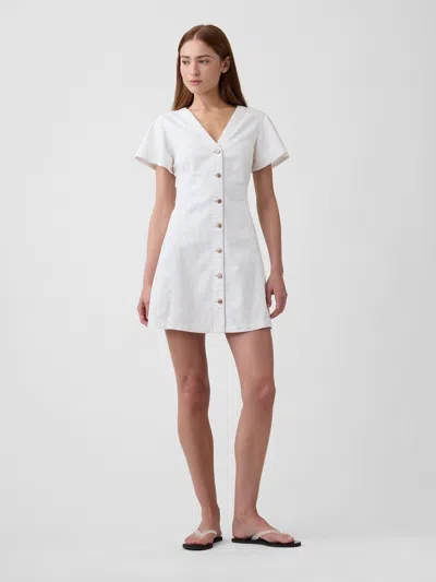 Gap Factory Denim Button-front Mini Dress In White