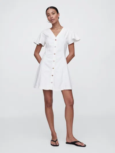 Gap Factory Denim Flutter Sleeve Mini Dress In White
