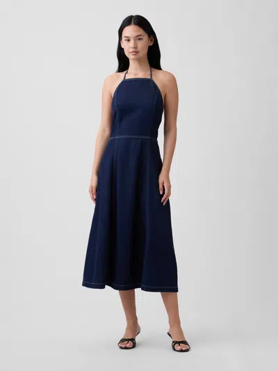Gap Factory Denim Halter Midi Dress In Blue