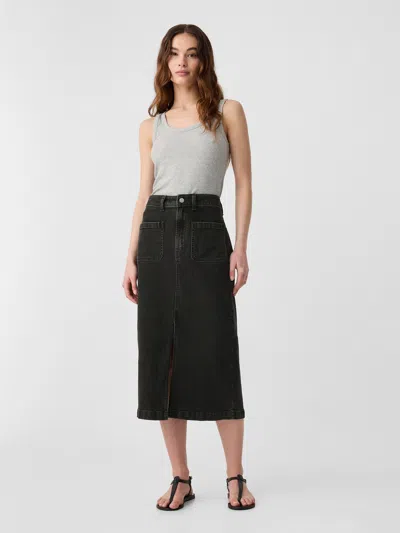 Gap Factory Denim Midi Pencil Skirt In Black