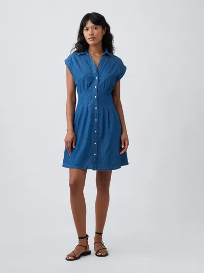 Gap Factory Denim Mini Shirtdress In Medium Wash