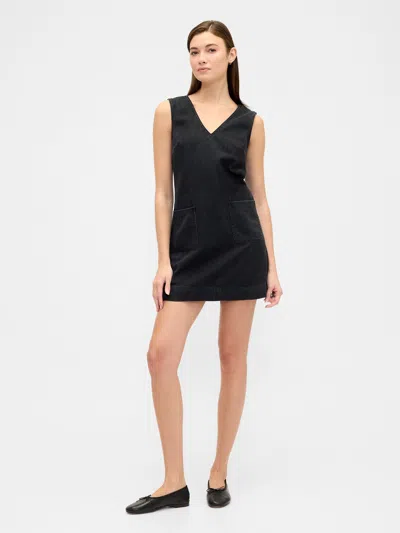 Gap Factory Denim V-neck Mini Dress In Black