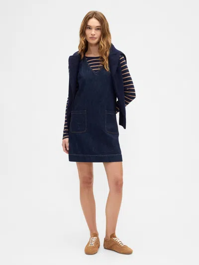 Gap Factory Denim V-neck Mini Dress In Blue